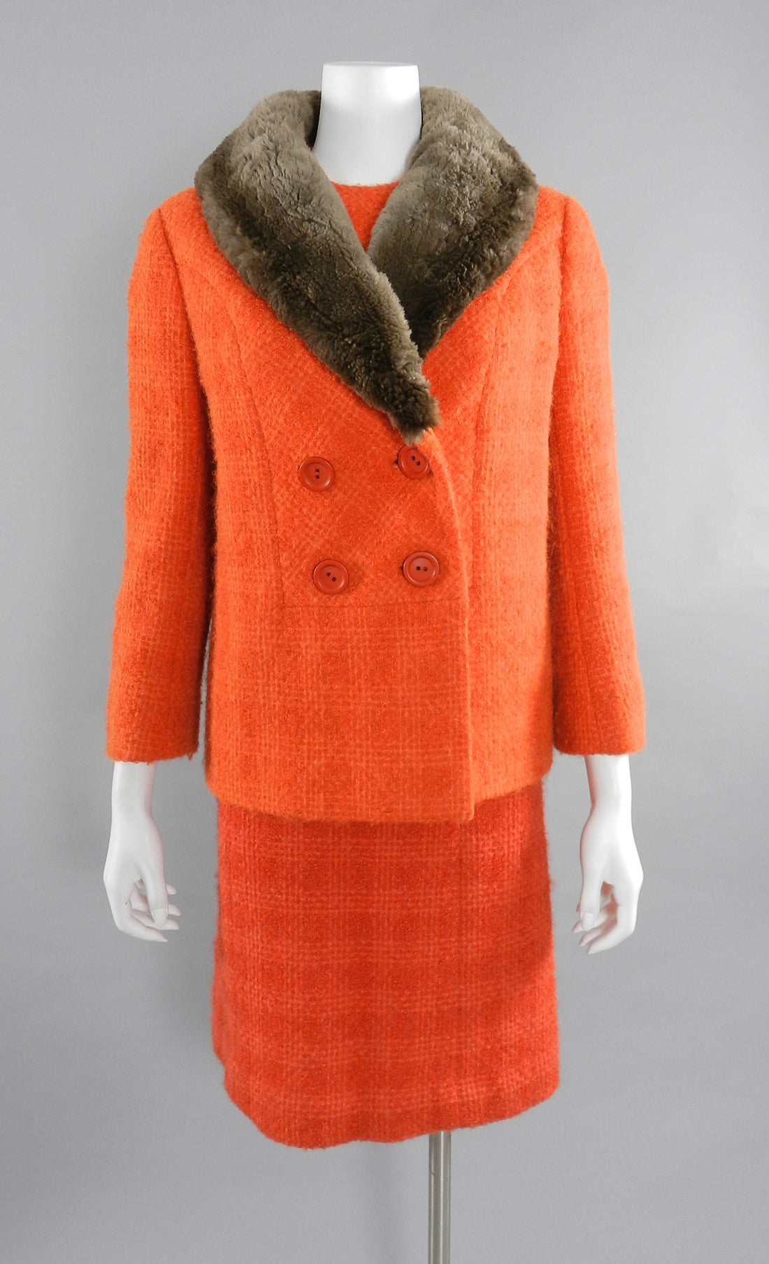 Vintage Couture early 1960's Norman Hartnell Orange Wool Dress and Jacket Suit