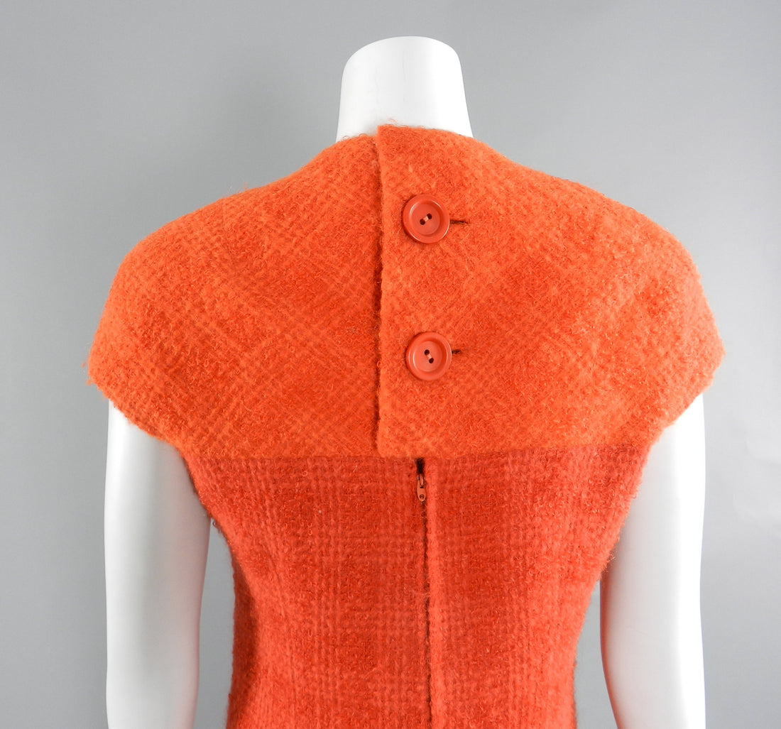 Vintage Couture early 1960's Norman Hartnell Orange Wool Dress and Jacket Suit
