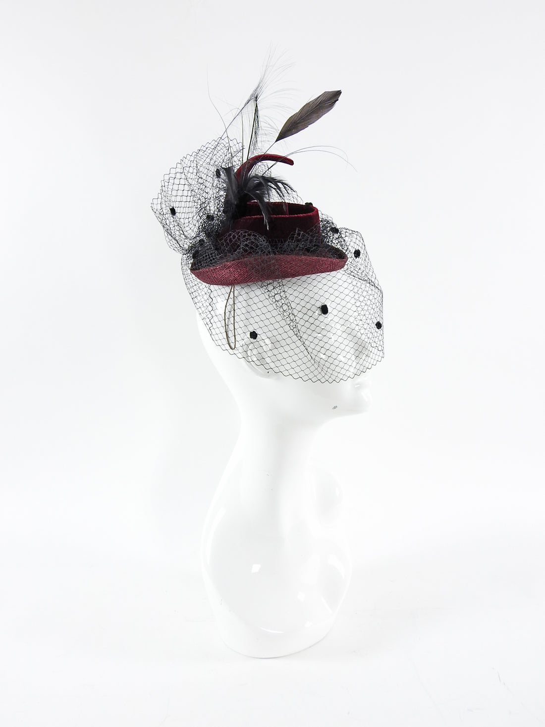 Herbert Johnson Burgundy Velvet Black Net Fascinator Hat