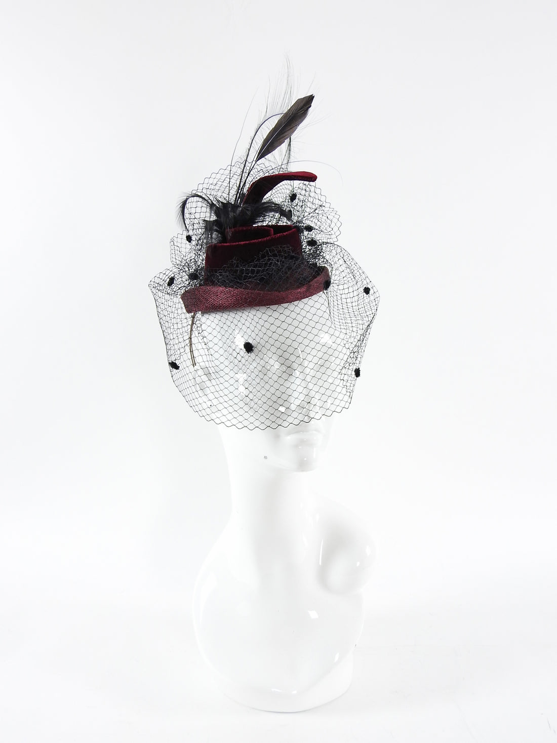 Herbert Johnson Burgundy Velvet Black Net Fascinator Hat