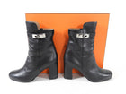 Hermes Black Leather Kelly Zip Ankle Boot - 37