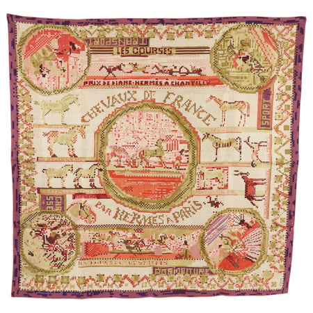 Hermes Needlepoint Les Courses 90cm Silk Scarf