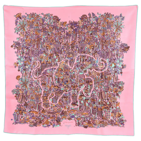 Hermes Legende Moghole Light Pink Monkeys 90cm Silk Scarf