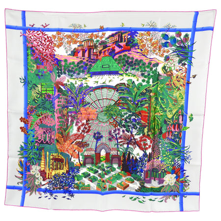 Hermes Jardins D’Hiver Grey Floral 90cm Silk Scarf