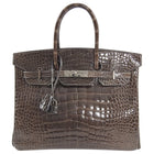 Hermes Birkin 35 Shiny Glazed Gris Elephant Alligator PHW