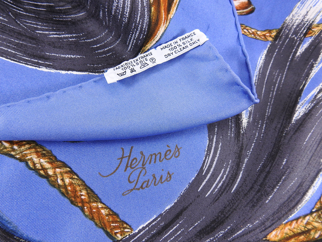 Hermes A Propos de Bottes Blue Silk 90cm Scarf