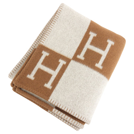 Hermes Brown Avalon H Logo Wool Blanket