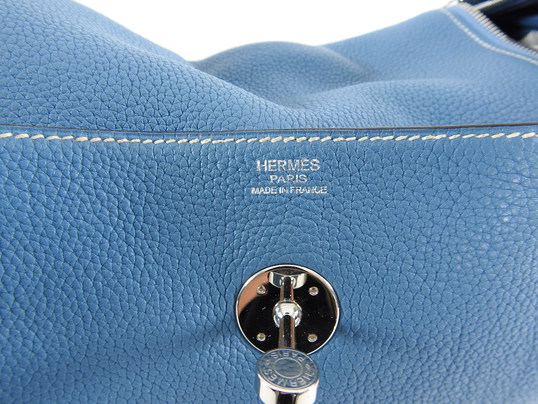 HERMES Lindy 30 Taurillon Clemence Blue Jean Silver Hardware Women's  Handbag