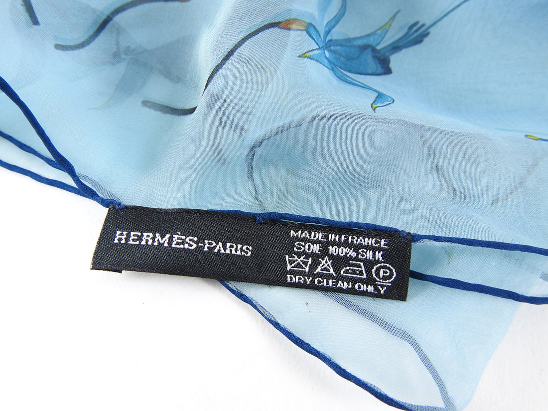Hermes Blue Sheer Silk Chiffon Long Scarf