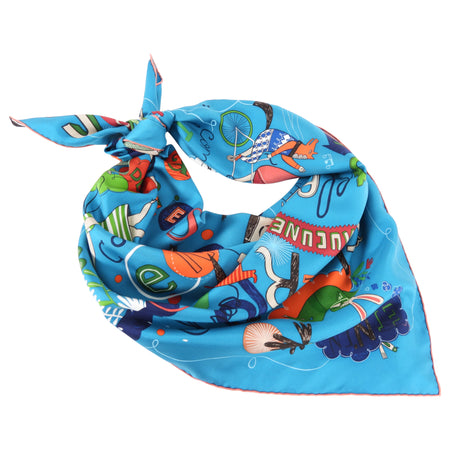 Hermes Les Confessions Blue and Orange Silk 90cm Scarf