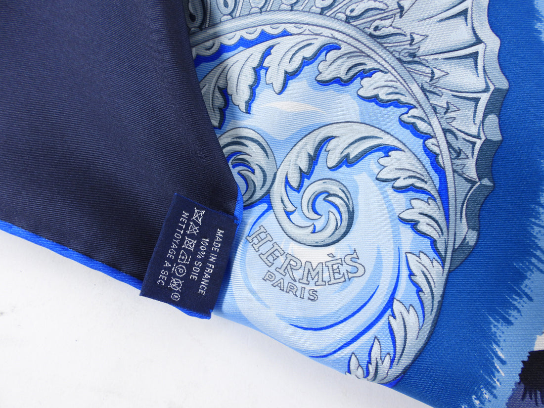 Hermes Plumets du Roy Blue Split 90cm Silk Scarf