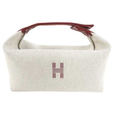 Hermes Canvas and Burgundy Bride A Brac Small Cosmetic Bag