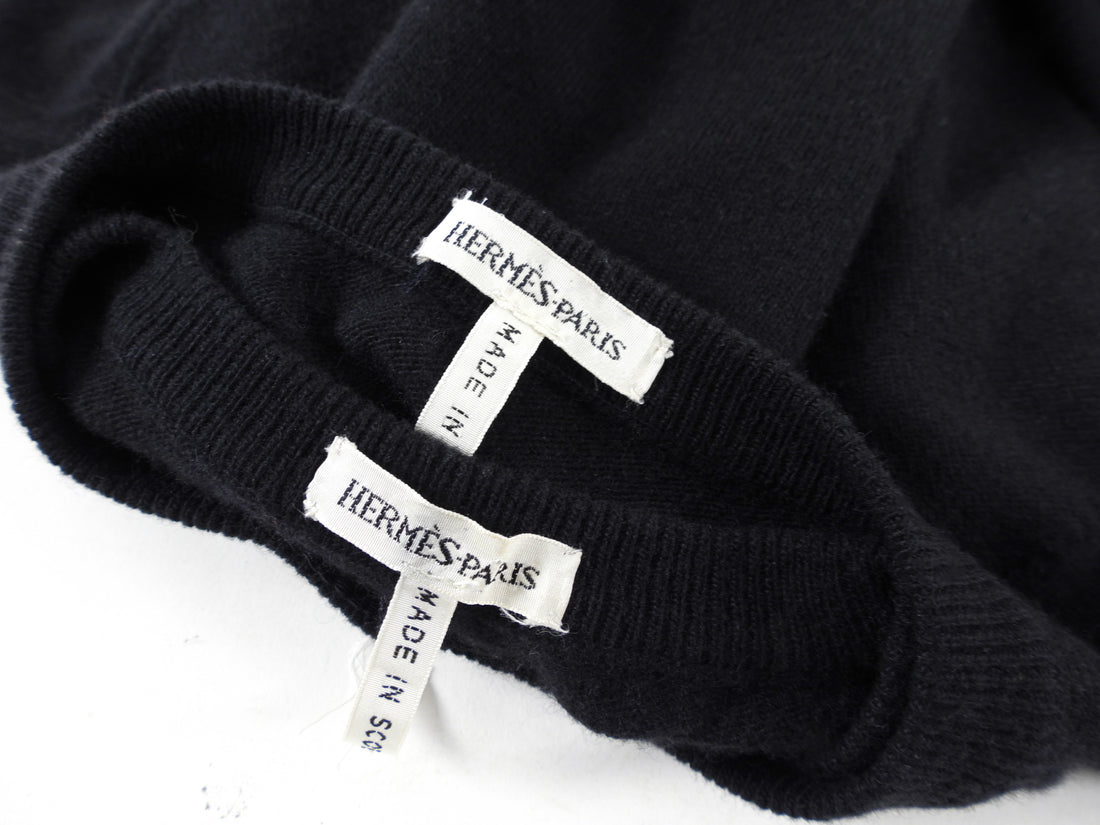 Hermes Black Cashmere Clou de Selle Twin Set Cardigan - S/M