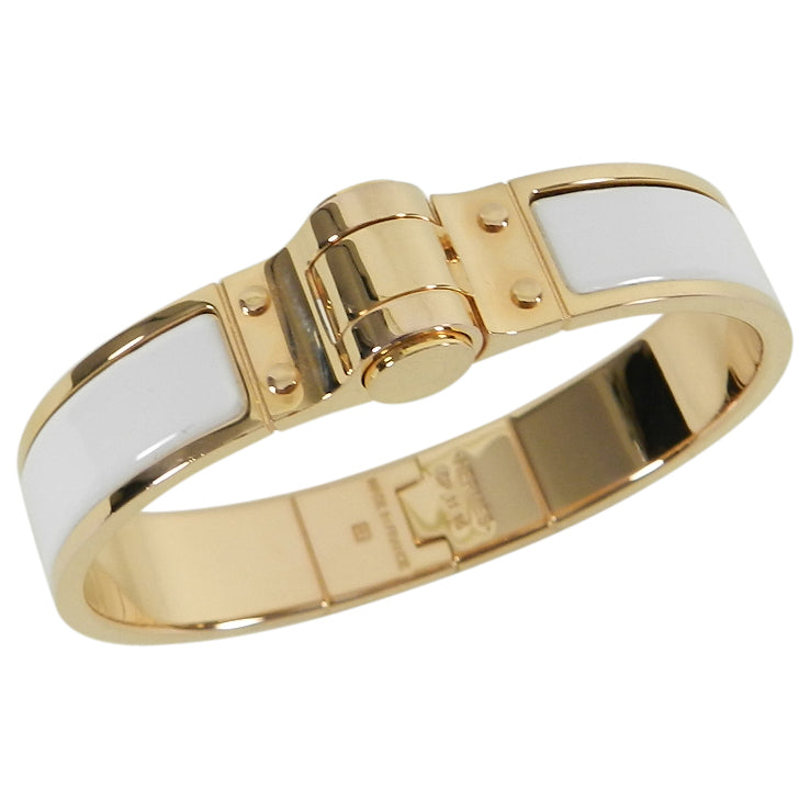 Hermes Charniere Uni Hinge Bracelet - White Enamel / Rose gold PM
