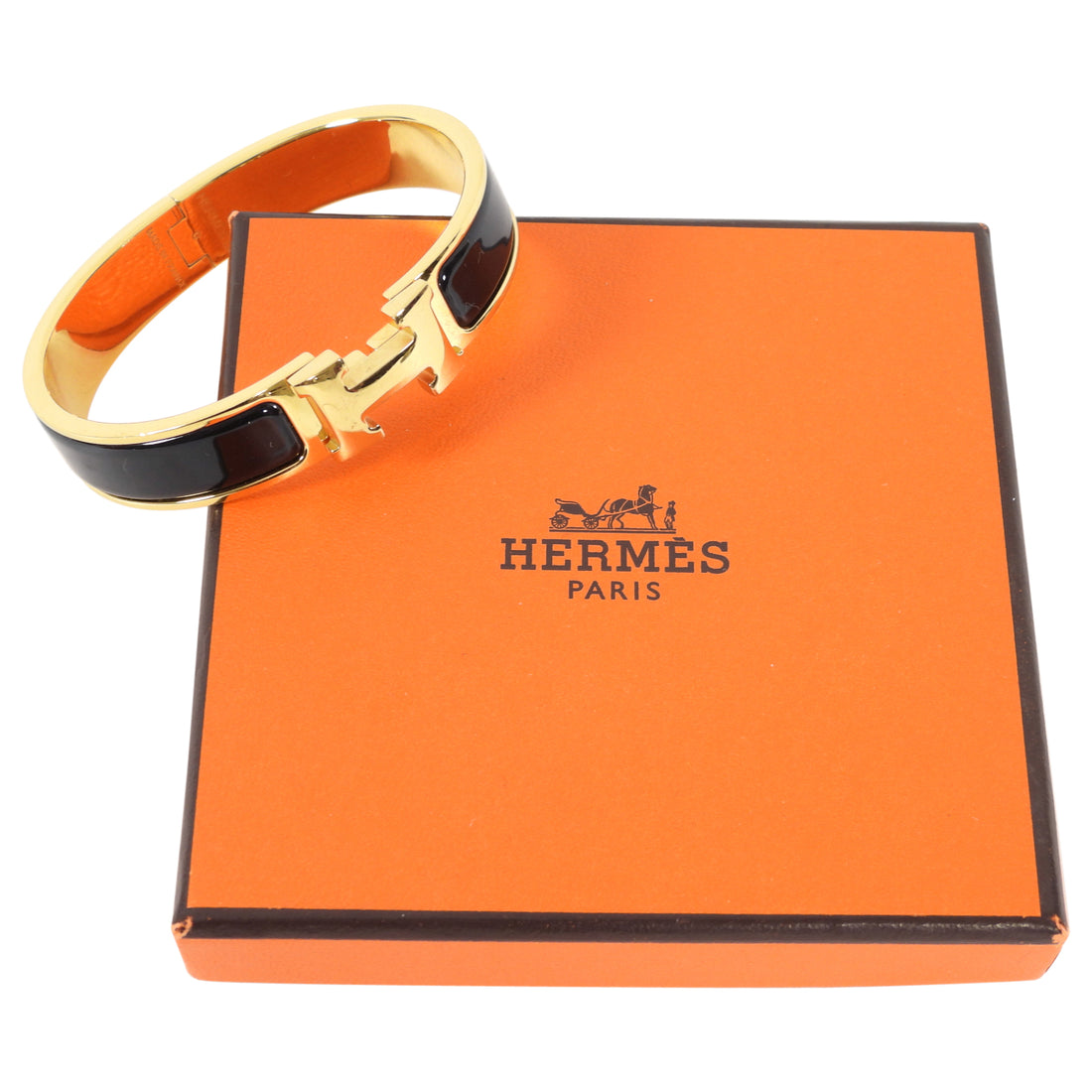 Hermes Black Clic H Enamel Hinged Bracelet 