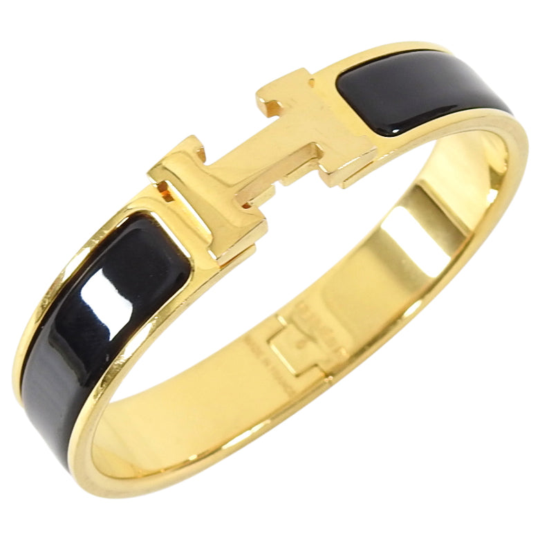 Hermès Clic H Bracelet - Black, 18K Yellow Gold-Plated Bangle, Bracelets -  HER594224 | The RealReal