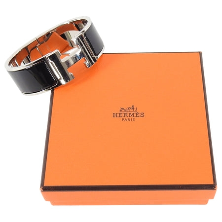 Hermes Clic Clac H Black and Silver Hinged Bracelet - PM