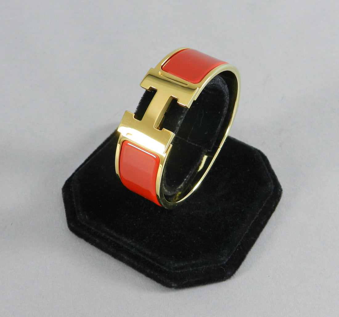 Hermes Red and Gold Clic Clac Bracelet PM