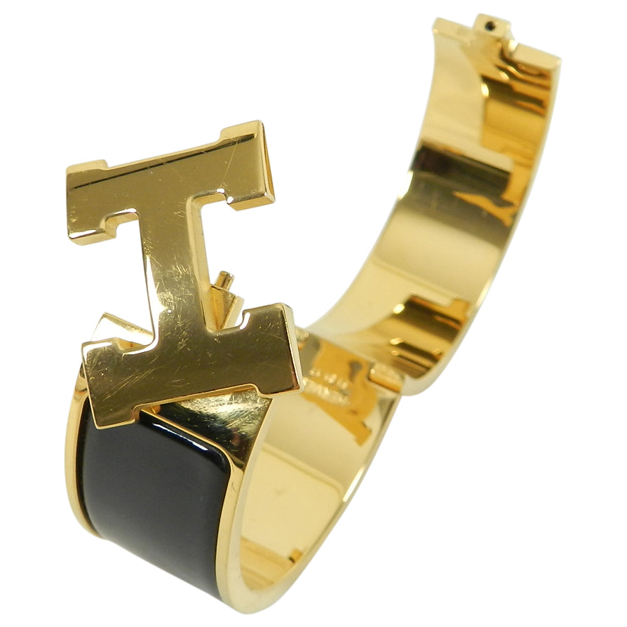 Hermes Clic Clac Wide “H” Bracelet Black with Gold PM