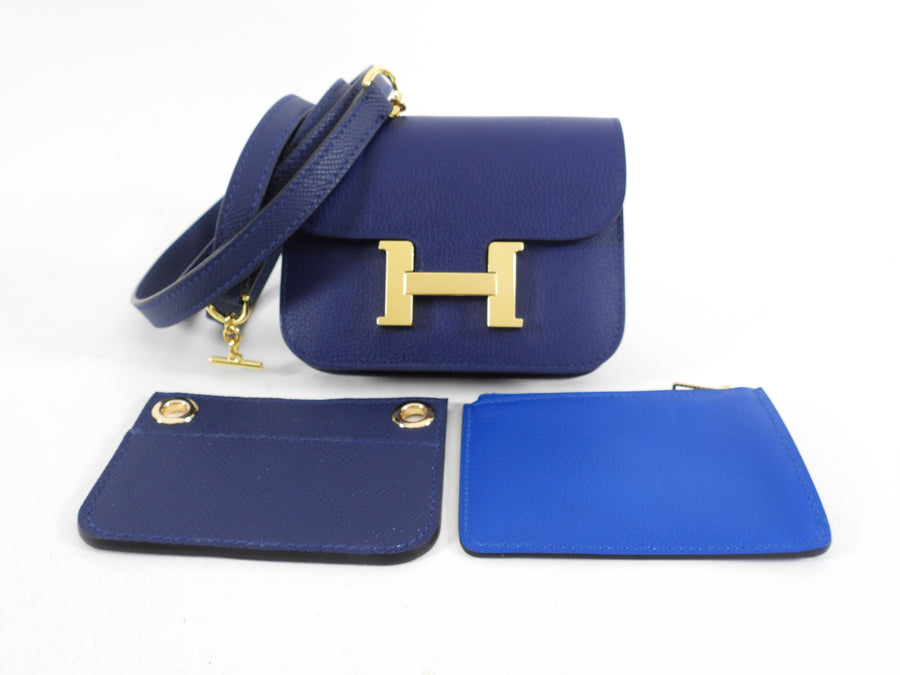 Hermes Constance Slim Wallet Blue Sapphire Evercolor GHW
