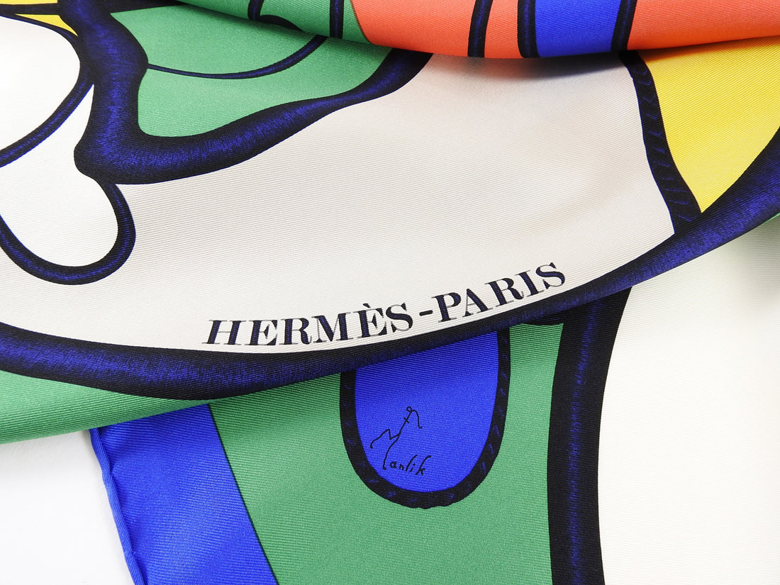 Hermes Coup de Fouet Graphic Color Block Silk 90cm Scarf