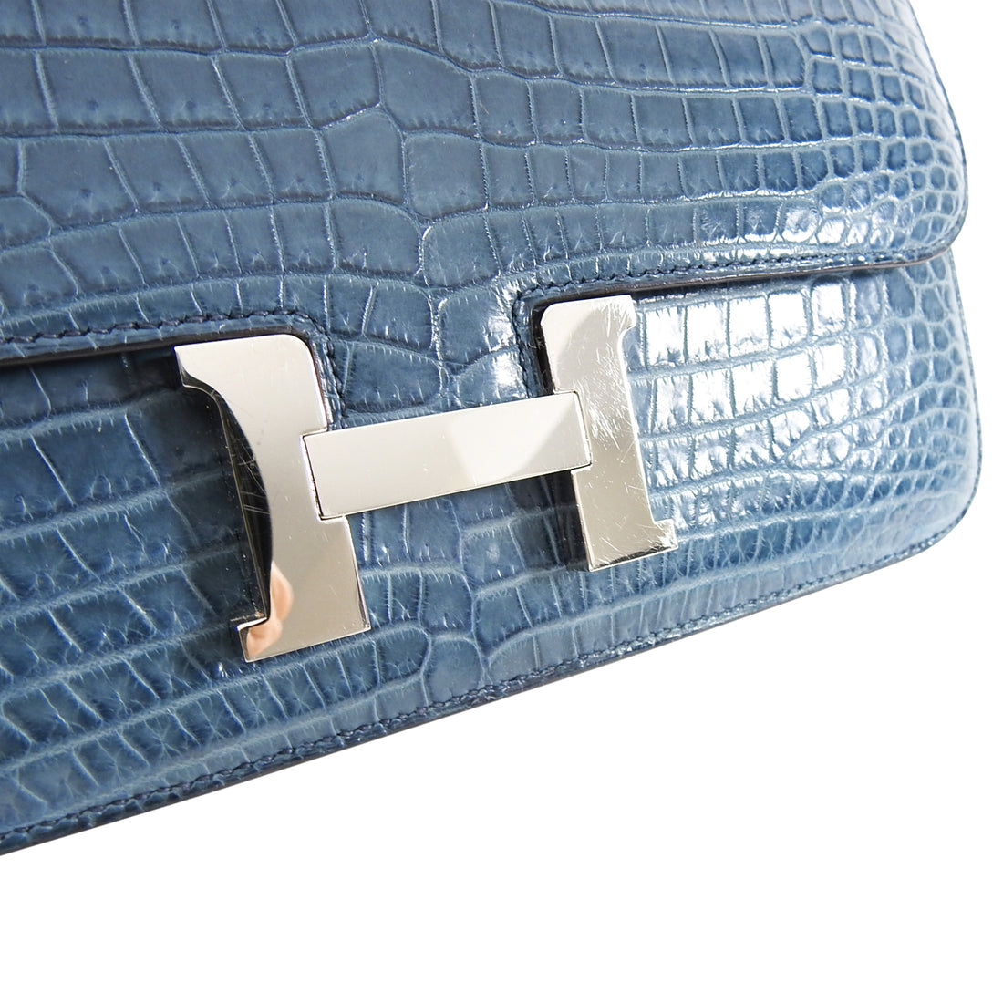 Hermès Constance Elan Blue Izmir Shiny Nilo Crocodile Palladium Hardwa