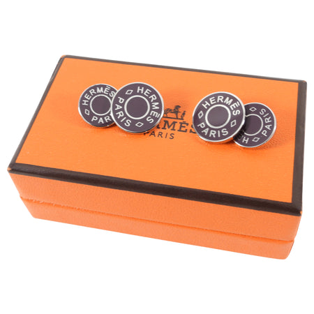 Hermes Sterling Silver Clou de Selle Enamel Cufflinks
