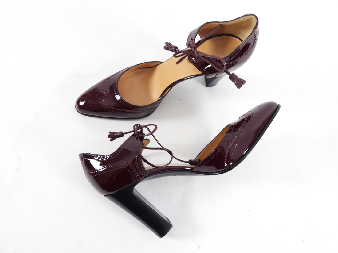 Hermes Burgundy Patent LuLu D’Orsay Heels - 38 / 7.5