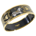 Hermes Wide Black and Gold Enamel Horse Bangle Bracelet
