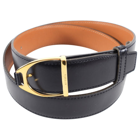 Hermes Vintage 1991 Etrier 30mm Black Leather Belt - 30-33"