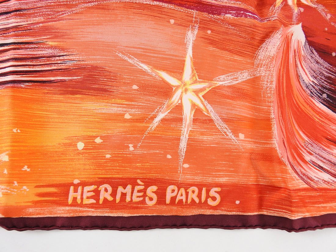 Hermes Feu du Ciel Red Orange 90cm Silk Twill Scarf
