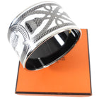 Hermes White and Silver Extra Wide Grand Apparat Enamel Bangle Bracelet