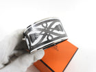 Hermes White and Silver Extra Wide Grand Apparat Enamel Bangle Bracelet