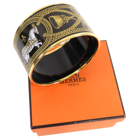 Hermes Extra Wide Black Enamel Grand Apparat Bangle Bracelet