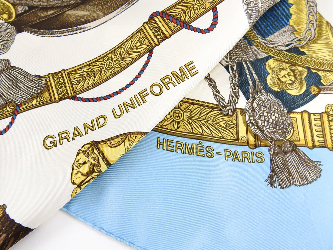 Hermes Grand Uniforme Turquoise Blue Silk 90cm Scarf