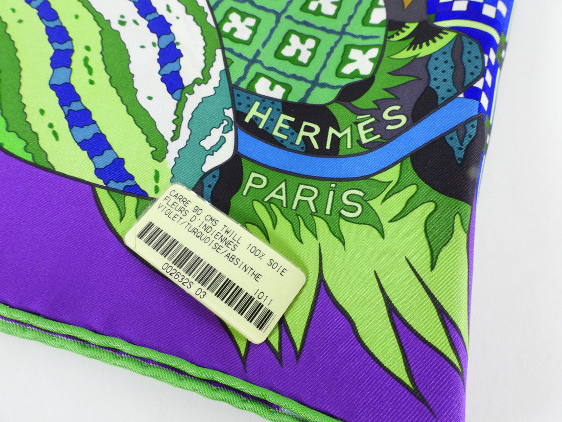 Hermes Fleurs D'indiennes Silk Scarf 90 Blue