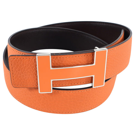 Hermes Quizz Silvertone H Buckle Belt Kit Orange and Black - 85