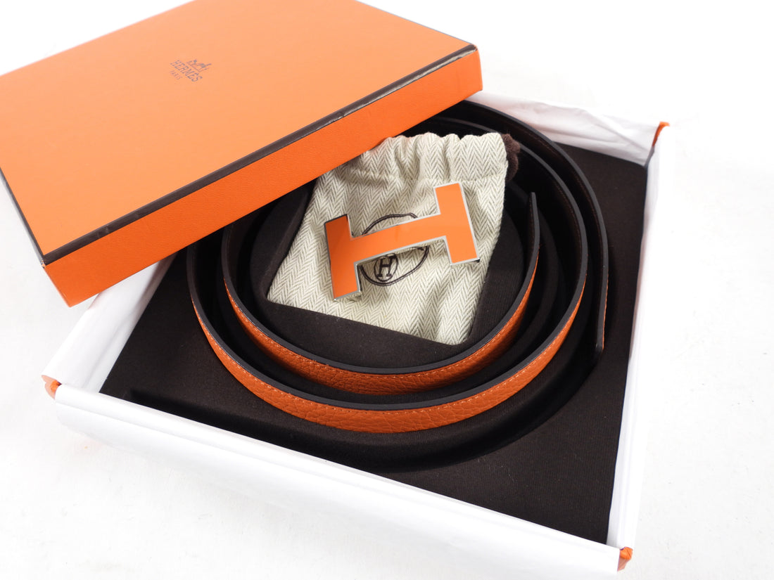 Hermes Quizz Silvertone H Buckle Belt Kit Orange and Black - 85