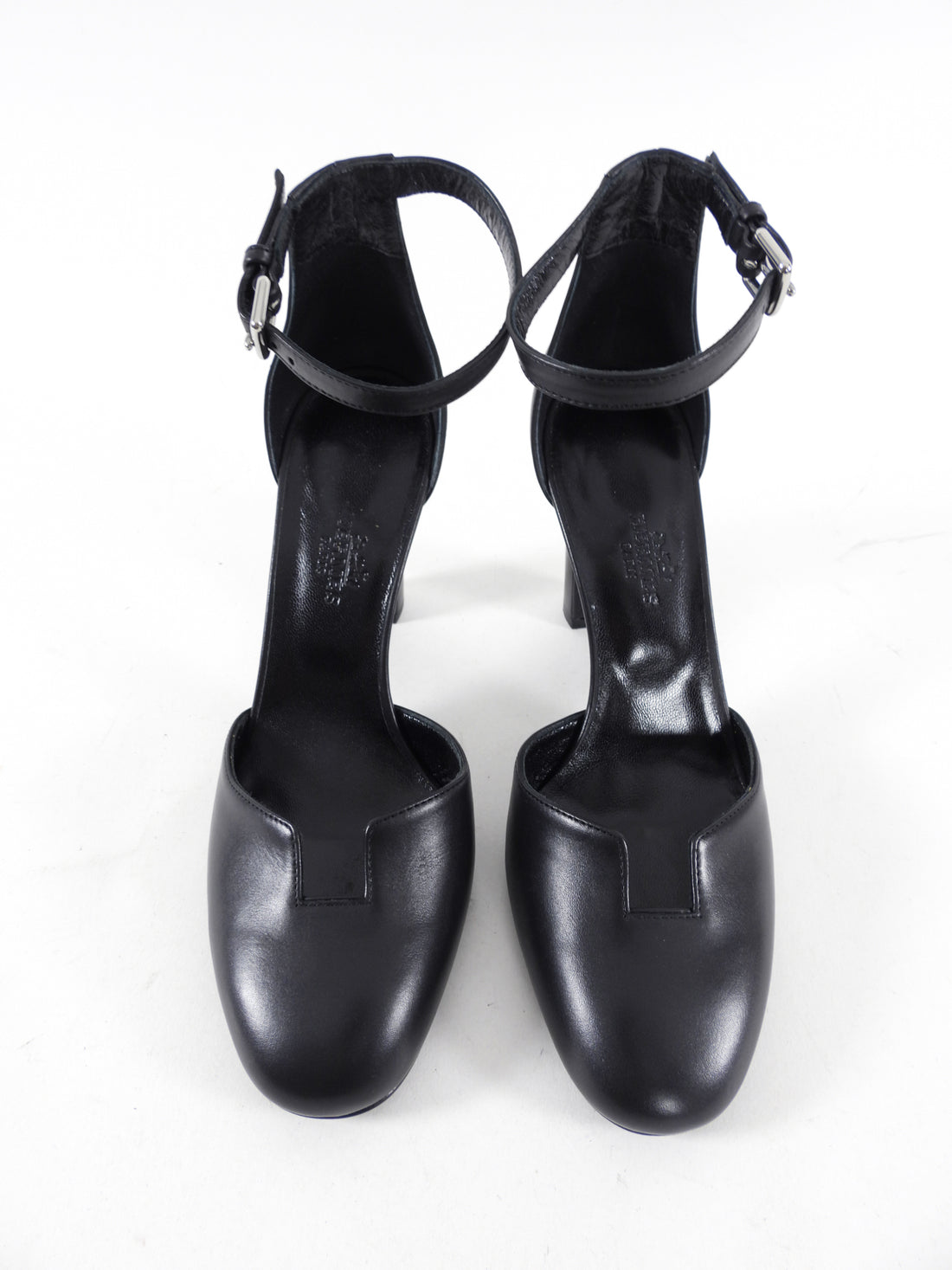 Hermes Black Leather Ankle Strap D'Orsay Pumps