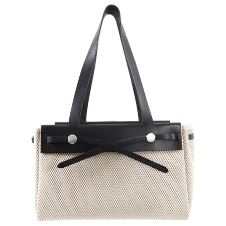 Hermes Canvas Herbag Cabas Black Leather