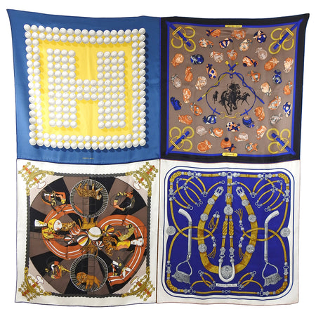 Hermes Patch Giant Silk Twill 140 Shawl Scarf - Blue, Brown, Yellow
