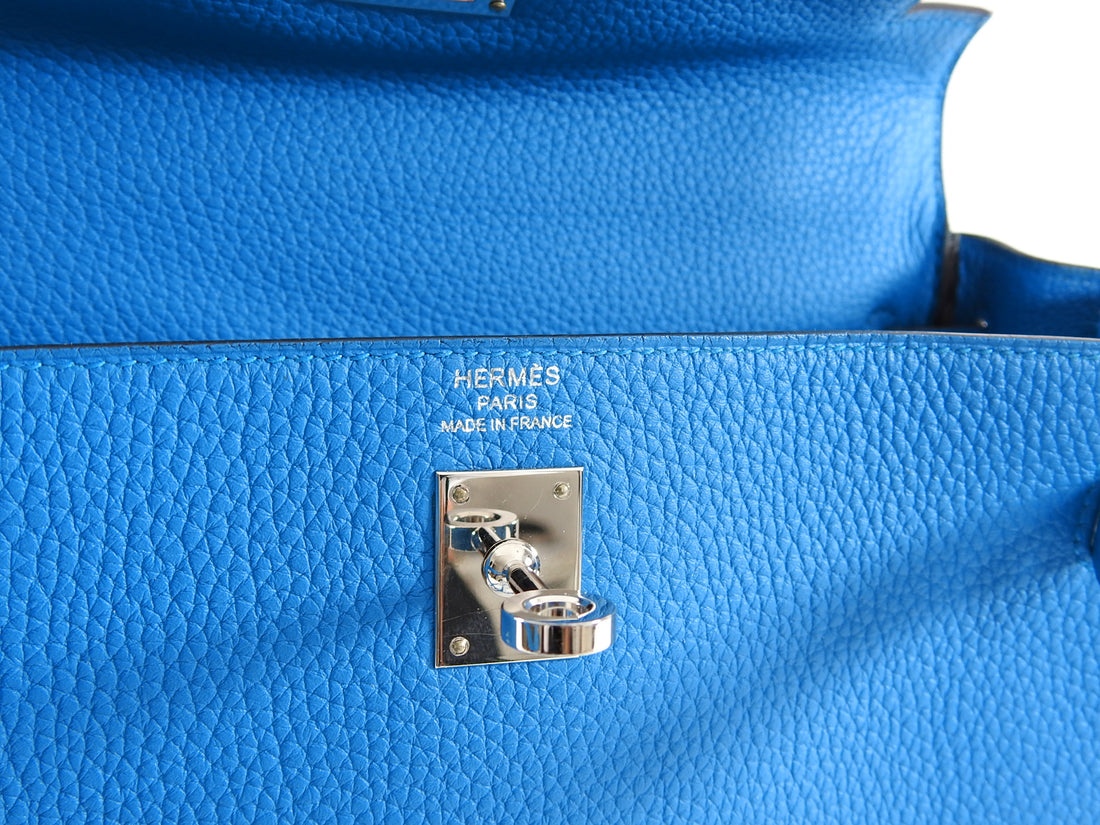 HERMES KELLY Bag BLUE BLEU ATOLL TOGO PALL HARDWARE JaneFinds For