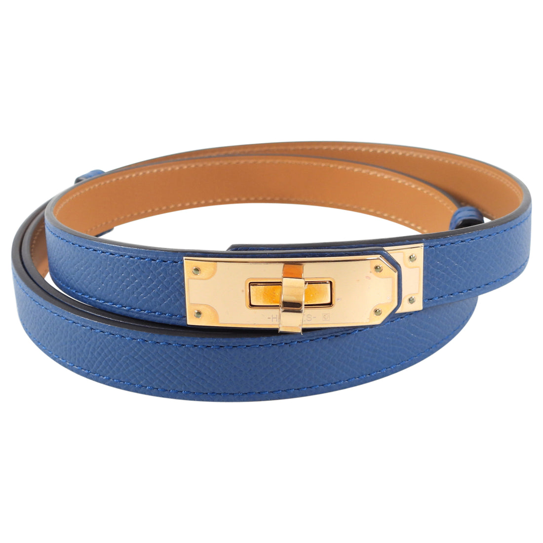 Hermes Kelly 18 Belt in Colvert Blue Epsom Rose Gold - free size