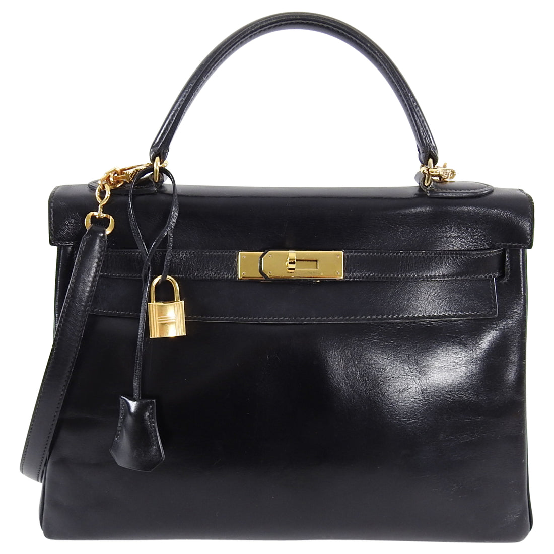 Hermes Kelly Handbag Black Box Calf with Gold Hardware 32 Black