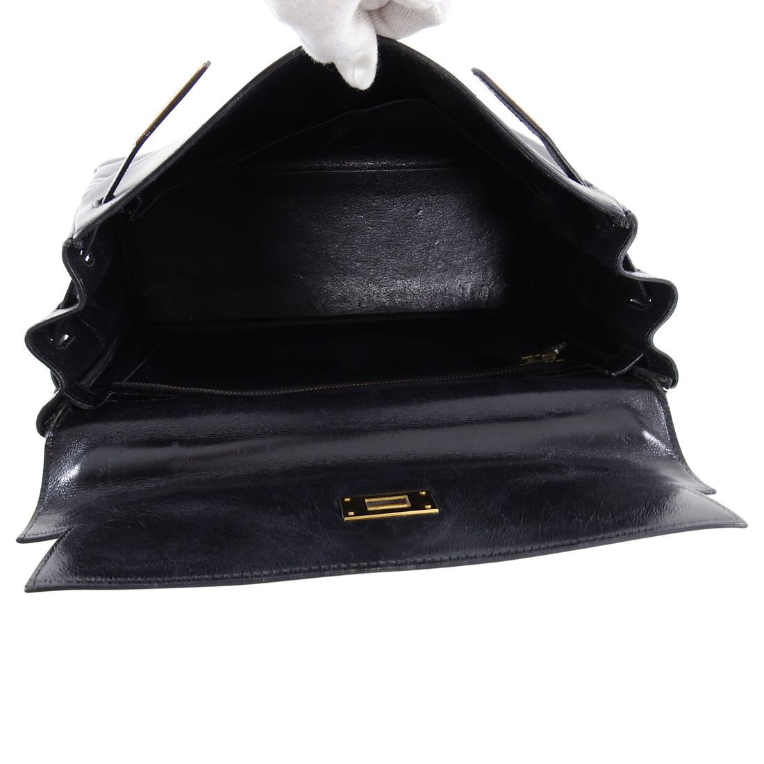 Hermes Vintage 1986 Kelly Retourne 32 Black Box Calf Leather Bag