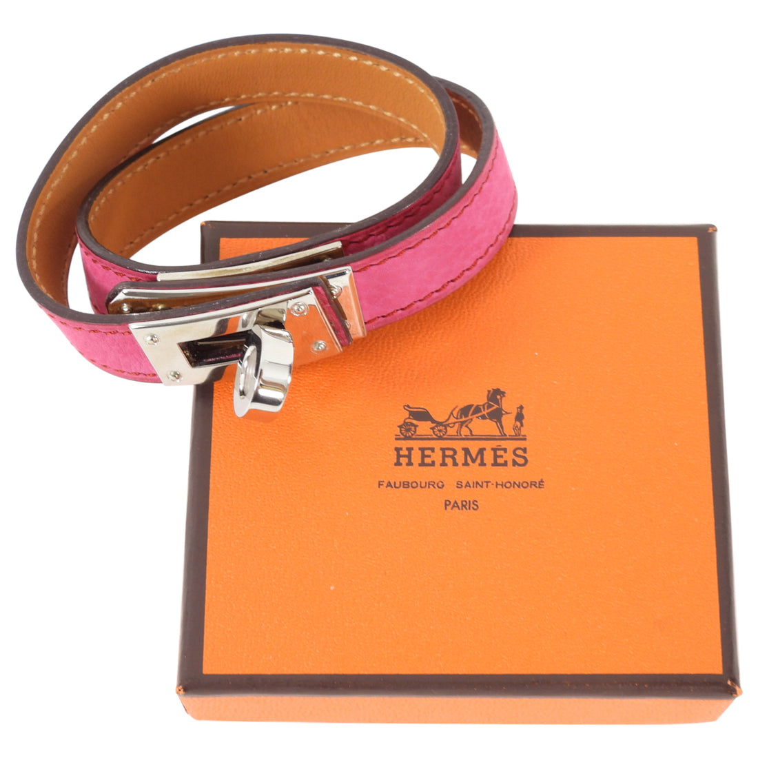 Hermes Pink Magnolia Nubuck Kelly Double Tour Bracelet 