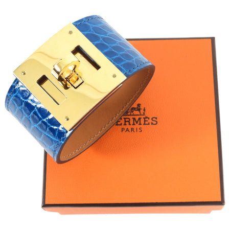 Hermes Kelly Dog Cuff Bracelet Bleu Izmir Alligator