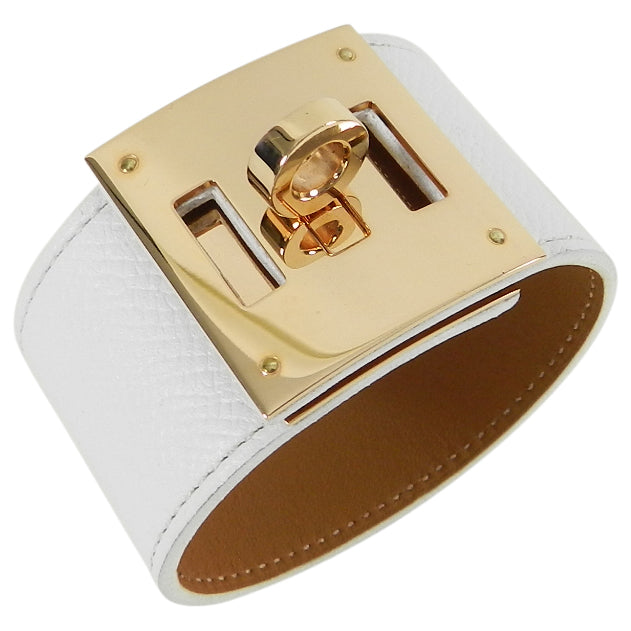 Hermes Kelly Dog Bracelet White Epsom Leather with Rose Gold PM