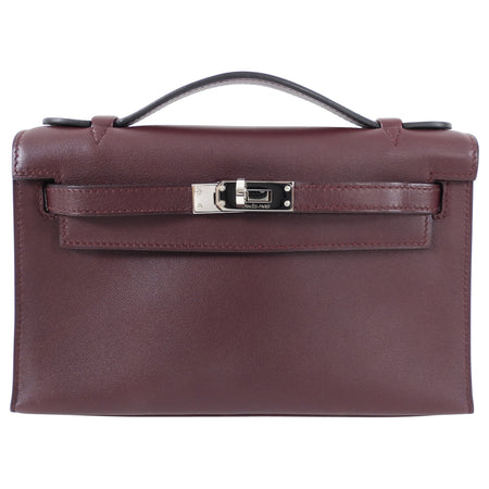 Hermes Kelly Pochette Burgundy Swift Leather SHW