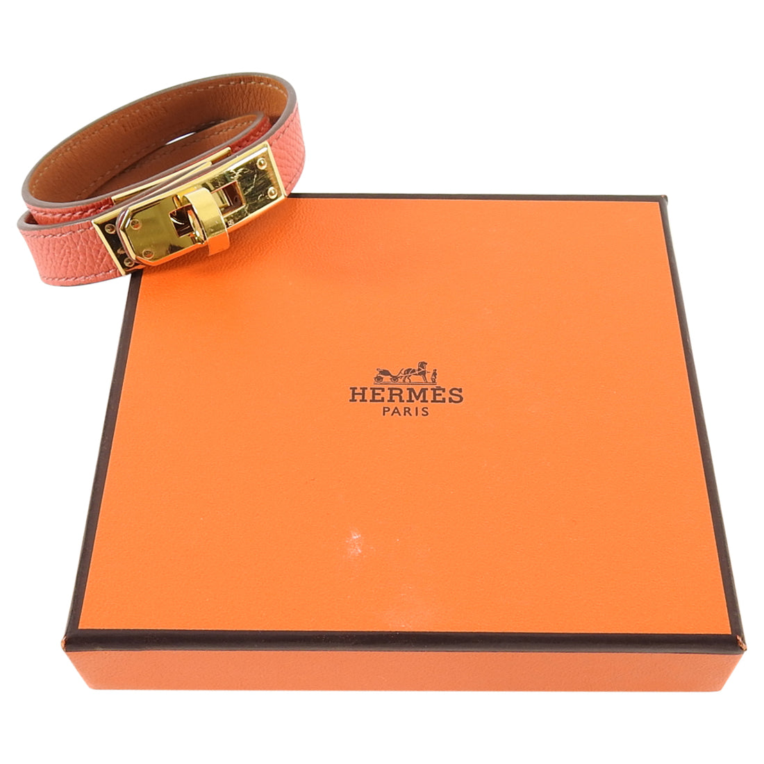 Hermes Extra Small Kelly Triple Tour Leather Bracelet (Orange)